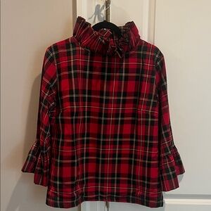 Elizabeth Wilson Designs Red Plaid Ruffle Neck Blouse